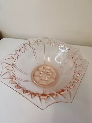 Buy ART DECO Depression Uranium Pink Glass Square Fruit Bowl Sowerby • 19.99£