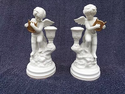 Buy Gianni Benvenuti Franklin Porcelain Candlesticks Holders Pair Cherub Vintage1987 • 29.99£