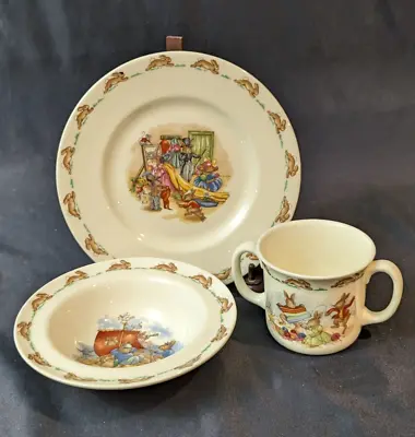 Buy Vtg Royal Doulton Bunnykins English 3 Piece Child Dish Set Plate Bowl And Cup • 27.96£