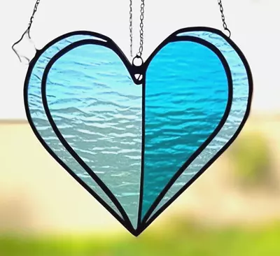 Buy Aqua MOSAIC HEART Stained Glass Window Hanging Suncatcher Lovers Or Mum's Gift • 24.42£
