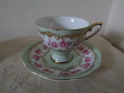 Buy Royal Standard Bone China Cabinet Cup & Saucer Green Gold & Pink Roses • 9.99£