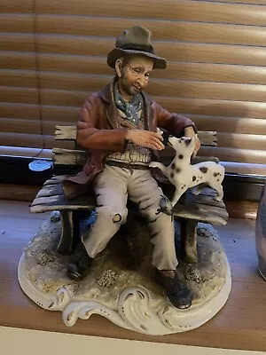 Buy Capodimonte Rare Figurine ~ Of A Tramp/Hobo On A Bench With His Dog • 60£