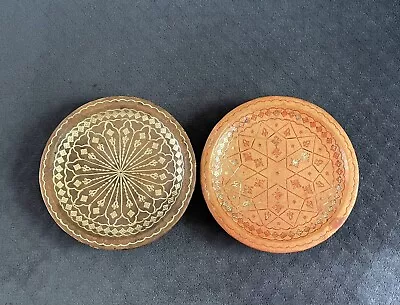 Buy Antique Vintage Moroccan Gilt Leather Wrapped Earthenware Pottery Plates • 27.72£