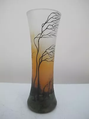Buy French MULLER Freres LUNEVILLE Cameo Art Glass Enamel TREE Landscape Vase • 303.42£
