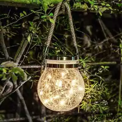 Buy Solar Powered LED Light Hanging Glass Jar Lamp Outdoor Garden Lantern Ornament • 8.39£