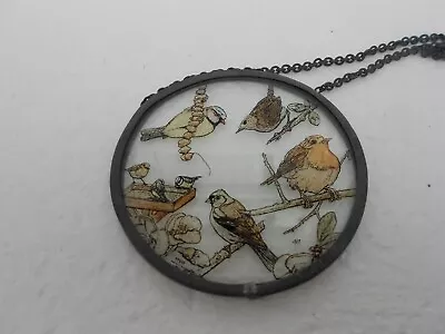 Buy Stained Glass Roundel Suncatcher ~ Birds ~ 1983 ~Lead Surround ~ Metal Chain • 10£