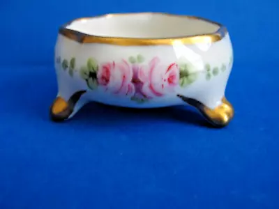 Buy LENOX BELLEEK FOOTED SCALLOPED TOP CHINA OPEN SALT CELLAR W/PINK FLOWERS, C1900 • 11.17£