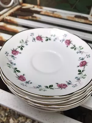 Buy 6 Fine Bone China Made In England Pink Roses & Blue Forget-Me-Nots Saucers • 6.95£