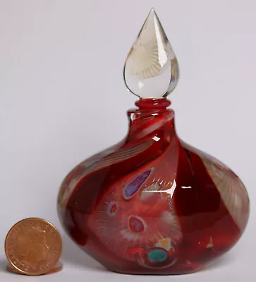 Buy Richard Clements, Australian Art Glass Perfume Bottle, Oval Red Stripes • 74.50£
