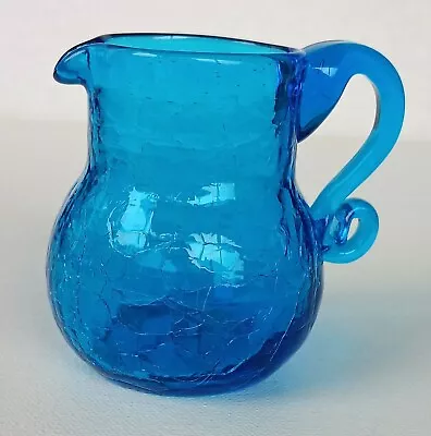 Buy Vintage Hand Blown Crackle Glass Miniature Pitcher Blue 3 Inches Tall Hand Blown • 11.65£