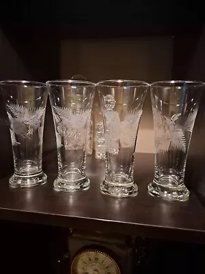 Buy Vintage Etched Highball Glasses Wheel Cut  .17cms Tall 8cms Diameter X 4 • 10£