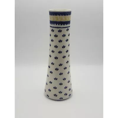 Buy Vintage Polish Pottery Hand Made Vase Ceramic White Blue Yellow Floral • 20.50£