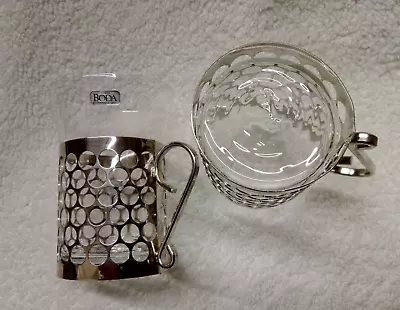 Buy Kosta Boda 6 Coffee / Tea Clear Crystal Glass Mugs With Metal Holders • 60£