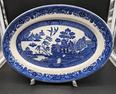 Buy Vintage Wood & Sons Woods Ware Blue Willow Oval Serving Plate Platter 20x28.5 Cm • 12.79£