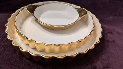 Buy 3 Pieces Royal Worcester  Gold Lustre  Oven To Tableware. 2 Flan & 1 Gratin Dish • 22.50£