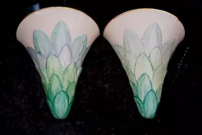 Buy Grays Pottery PAIR Of Hand Painted Tapered Leaf Relief Wall Pocket Vases - A4691 • 59.95£