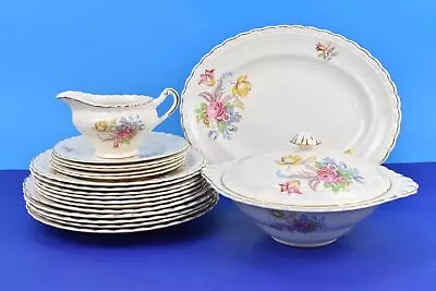 Buy JG Meakin Floral Pattern Bone China Dinner Set 19 Pieces Gilded Vintage Worn • 29.99£