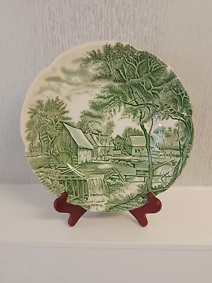 Buy VINTAGE JOHNSON BROTHERS WATERMILL Green And White China Cake Plate 25cm • 12£