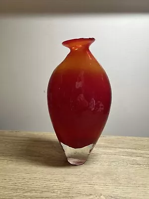 Buy Vintage Murano Ruby Heavy Art Glass Vase, Squashed Rim Bottle Design 20cm Tall • 20£