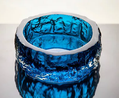 Buy Whitefriars 70s Baxter Art Glass Kingfisher Blue Bark Textured Bowl Dish 9688 • 24£