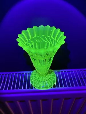 Buy Antique Yellow Vaseline/uranium Glass Vase , Glows Green Under UV Light • 25£
