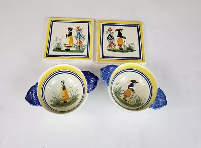 Buy Henriot Quimper France Set 2 Tiles 483 Small Snack Dishes Bowls 774 Vintage • 25£
