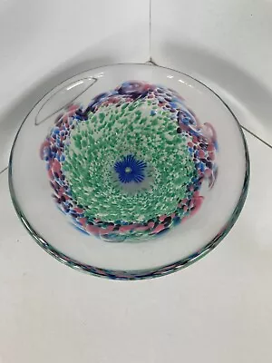 Buy Caithness Glass Bowl With Blue Flower And Green And Pink Surround • 60£