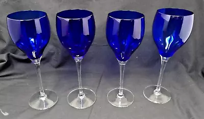 Buy 4 Crystal Cobalt Blue 8oz Wine Glasses Goblets W/Clear Stems 8 1/2  Tall • 16.34£