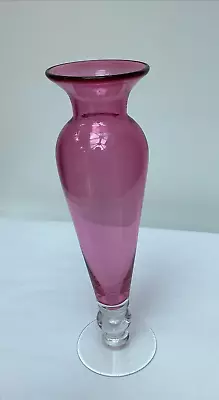 Buy Vintage Cranberry Pink Glass Vase On Clear Foot -22.5cm • 5£
