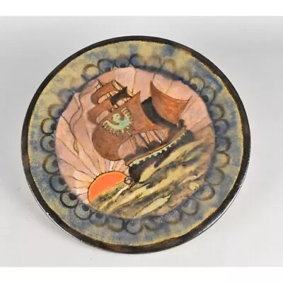 Buy Vintage Studio Pottery Charger Decorated With Sun And Ship With Phoenix On Sail • 19.80£
