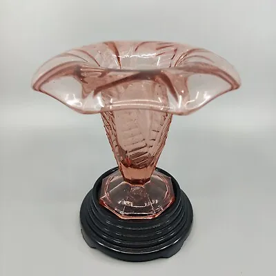 Buy Vintage Pink Depression Glass Vase & Black Glass Stand • 16.50£