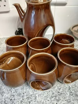 Buy Vintage Holkham Pottery Coffee/Tea Pot With 6 Owl Eye Mugs • 70£