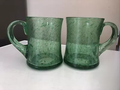 Buy Antique Salvador Ysart Monart Tankards Mugs Green Speckled Glass Perfect Cond • 34.99£