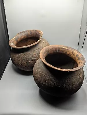 Buy African Pair Globular Cooking Pot, Congo, Earthenware Clay, Incised Patterns  • 250£
