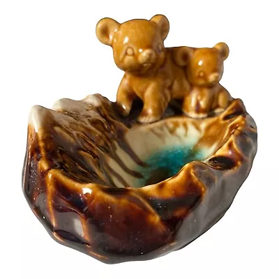 Buy Vintage Trinket Change Dish Bowl Mountain Bear Drip Glaze Blue Glass Ceramic S • 12.49£