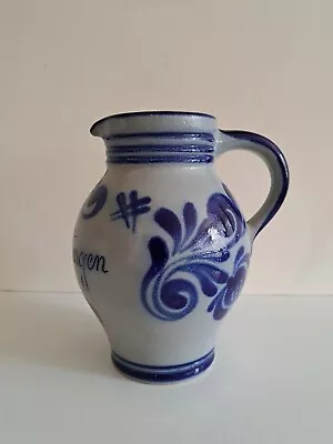 Buy German Pottery Cobalt Blue Floral Salt Glaze Jug Vase Gammertingen Vintage 19cm • 16.50£