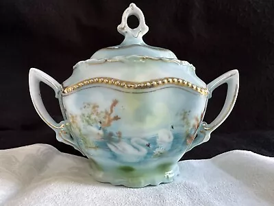 Buy Bavarian China Sugar Bowl W Lid 3 Swans RS Prussia Style Johann Seltmann • 55.92£