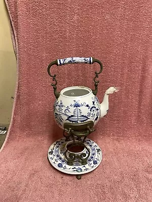 Buy Antique Meissen Blue Onion China Teapot Porcelain Germany With Stand • 93.19£