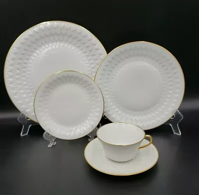 Buy Vignaud Limoges FLORENCE GOLD White 5Pc Place Setting(s) Plates, C+S  VGC+ • 13.46£
