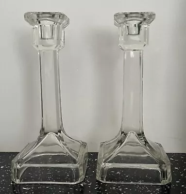Buy Two Vintage Glass Table Candle Holders Matching Pair • 14.99£