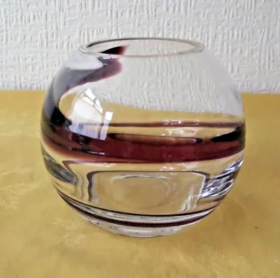 Buy Vintage Swedish Art Glass Clear & Purple Swirl Glass Bowl Vase • 15£
