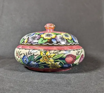 Buy Maling Round, Pink With Floral Design, Lidded, Trinket Dish, Diameter 11.75cm • 15£