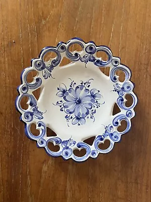Buy Vestal Portugal Hand Painted Blue Floral Pottery Wall Ribbon Plate 601 • 6£