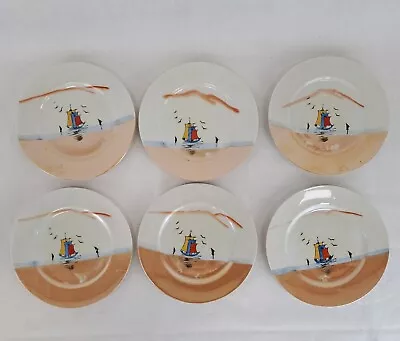 Buy Vintage Lustreware Set Of Six 6.5  Plates Made In Japan Ship At Sea Design • 7.99£