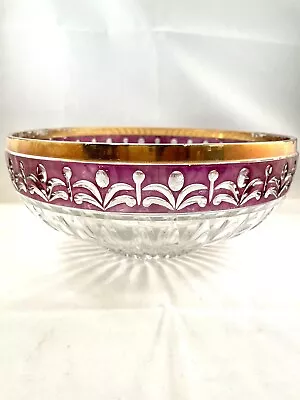 Buy Anna Hutte Bleikristal Cranberry  Flashed Band Leaded Crystal Bowl W. Germany • 22.82£