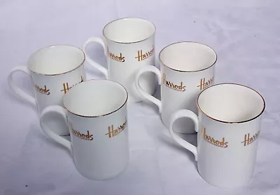 Buy Harrods Mugs Cups Gold Script 5 Tea Coffee Fine Bone China White Made In England • 35£