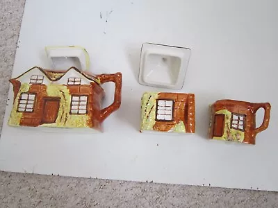 Buy Vintage Thatched Cottage Ware Tea Pot  Milk Jug & Sugar Bowl Ye Old Cottage P&K • 21£