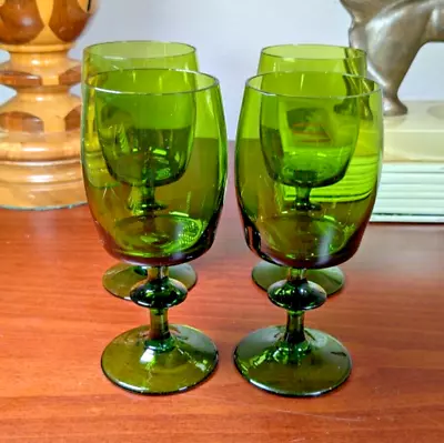 Buy Set Of 4 Swedish Olive Green Wine Glasses, Stemware, Mid-Century Modern, Vintage • 49.39£