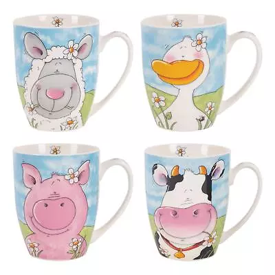 Buy Set Of 4 Farm Animals Porcelain Mug Coffee Tea Cup Multicolour 11oz Pink Blue • 12.99£