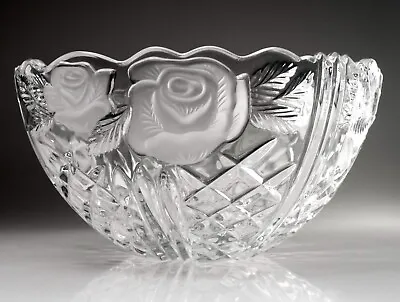 Buy Anne Hutte Lead Crystal Glass Bowl, Frosted Rose Design, Made In Germany VGC • 38.97£